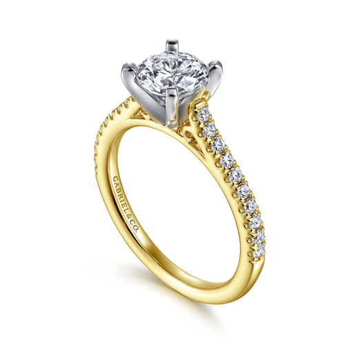14K White-Yellow Gold Round Diamond Engagement Ring