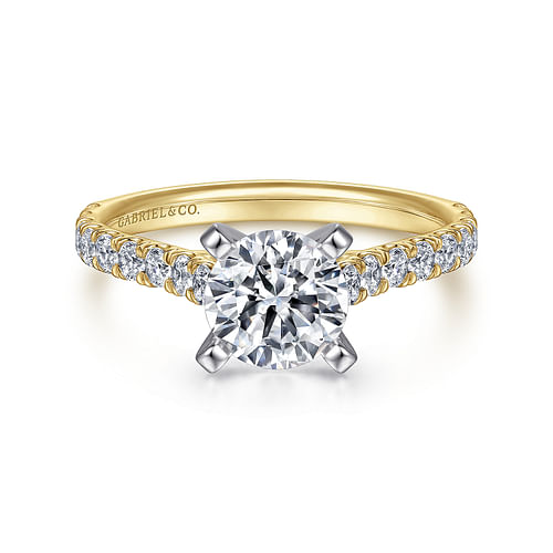 14K White-Yellow Gold Round Diamond Engagement Ring