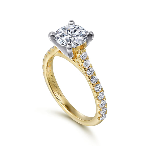 14K White-Yellow Gold Round Diamond Engagement Ring