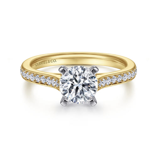 14K White-Yellow Gold Round Diamond Engagement Ring