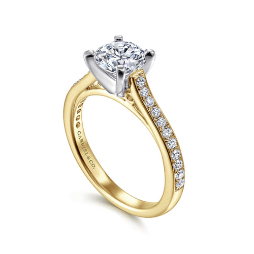 14K White-Yellow Gold Round Diamond Engagement Ring