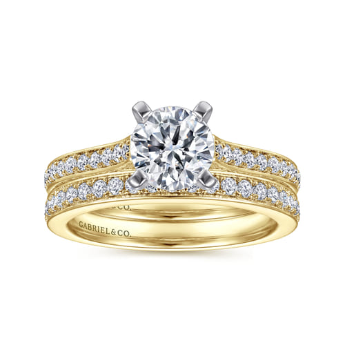 14K White-Yellow Gold Round Diamond Engagement Ring