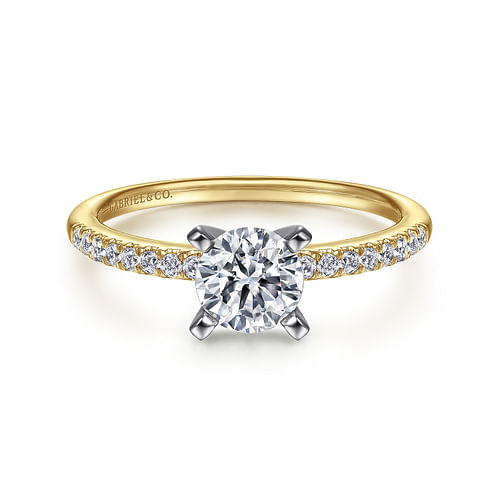 14K White-Yellow Gold Round Diamond Engagement Ring