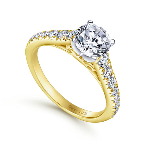 14K White-Yellow Gold Round Diamond Engagement Ring