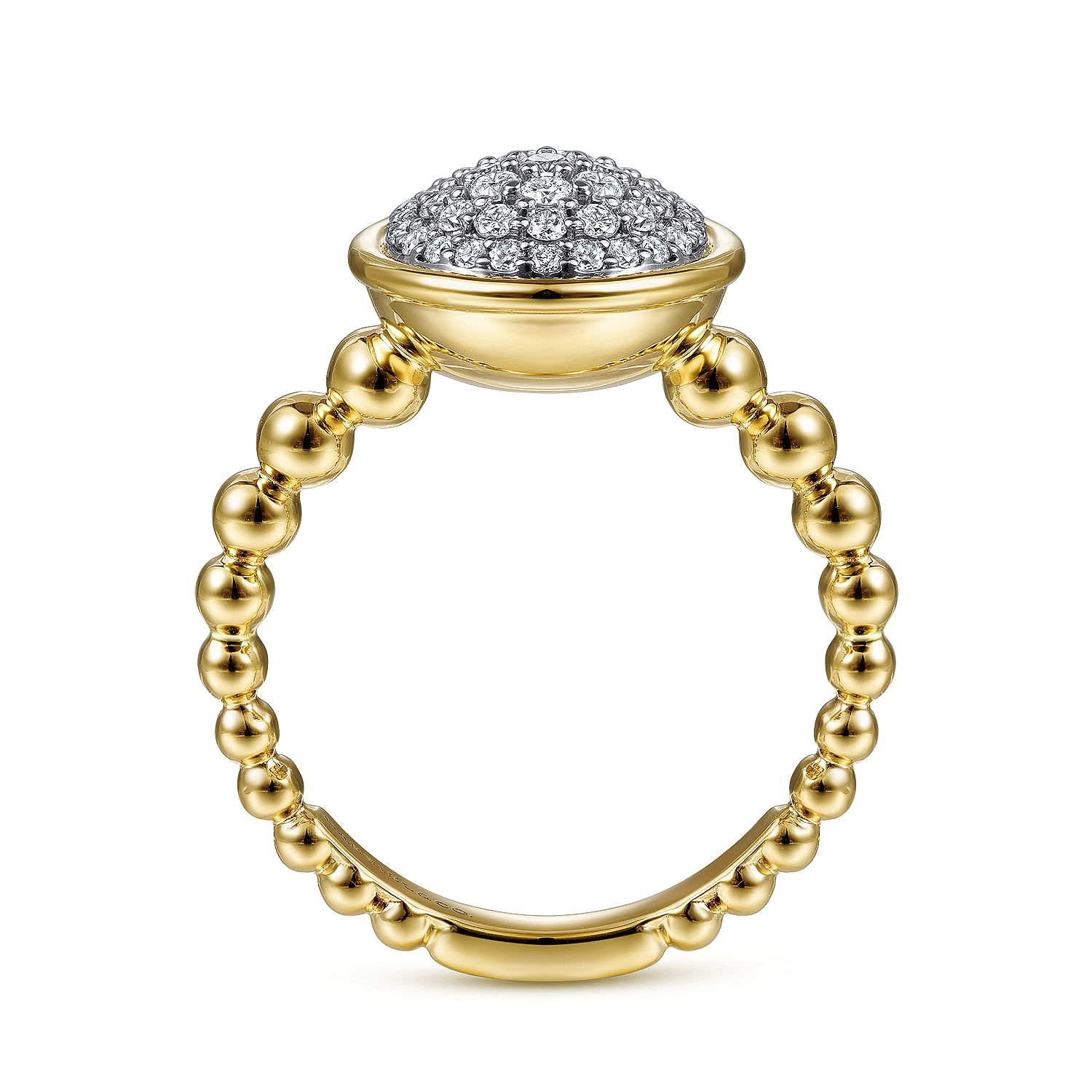 14K White-Yellow Gold Round Diamond Pavé Center Ring with Bujukan Bead Shank