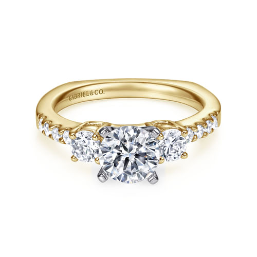 14K White-Yellow Gold Round Diamond Three Stone Engagement Ring
