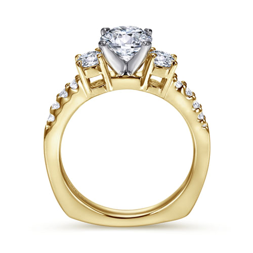 14K White-Yellow Gold Round Diamond Three Stone Engagement Ring