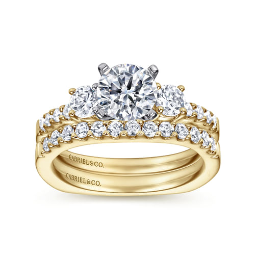 14K White-Yellow Gold Round Diamond Three Stone Engagement Ring