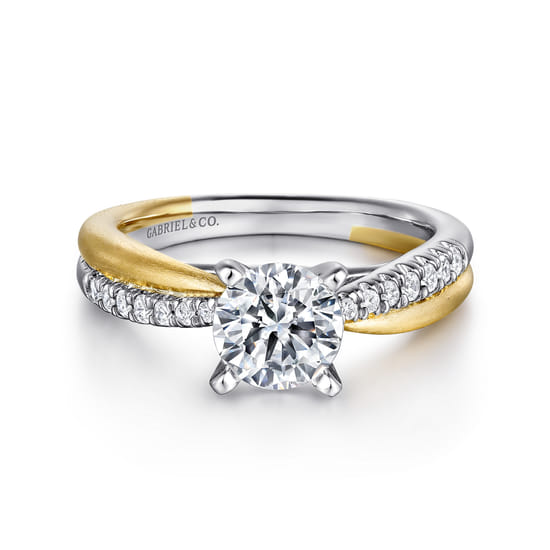 Gabriel - 14K White-Yellow Gold Round Diamond Twisted Engagement Ring