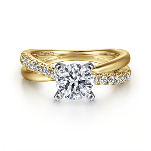 14K White-Yellow Gold Round Diamond Twisted Engagement Ring