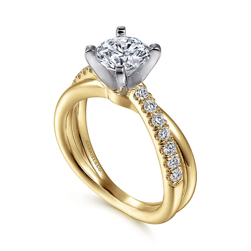 14K White-Yellow Gold Round Diamond Twisted Engagement Ring