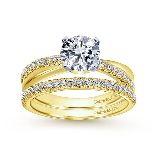 14K White-Yellow Gold Round Diamond Twisted Engagement Ring