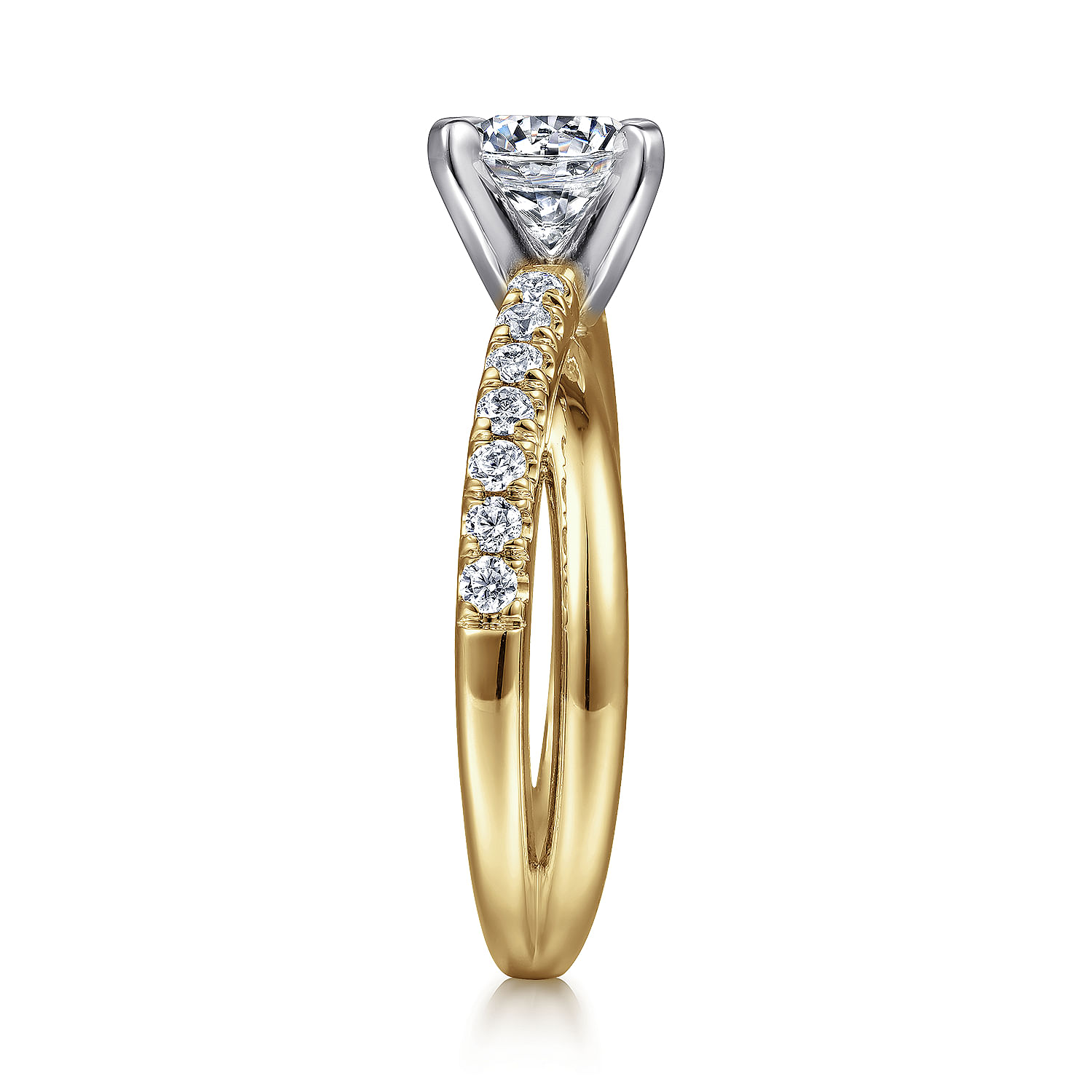 14K White-Yellow Gold Round Diamond Twisted Engagement Ring