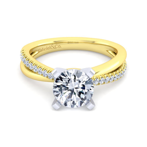 14K White-Yellow Gold Round Diamond Twisted Engagement Ring