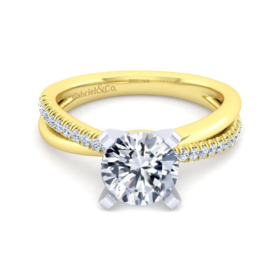 Gabriel - 14K White-Yellow Gold Round Diamond Twisted Engagement Ring