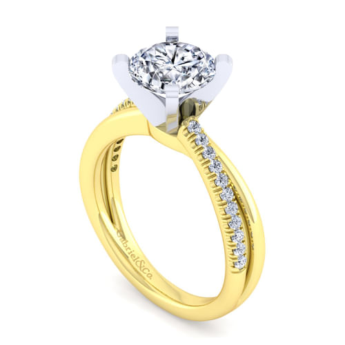 14K White-Yellow Gold Round Diamond Twisted Engagement Ring