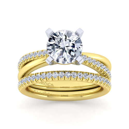 14K White-Yellow Gold Round Diamond Twisted Engagement Ring