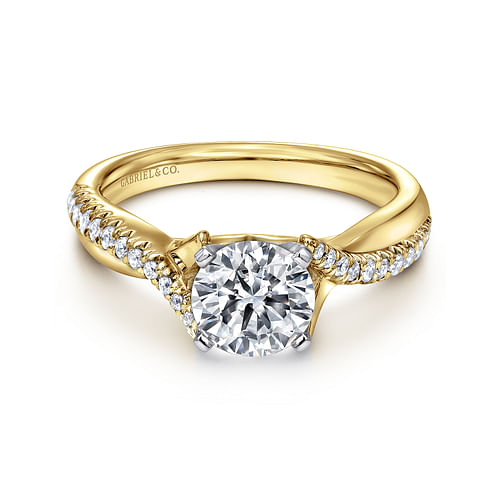 14K White-Yellow Gold Round Diamond Twisted Engagement Ring