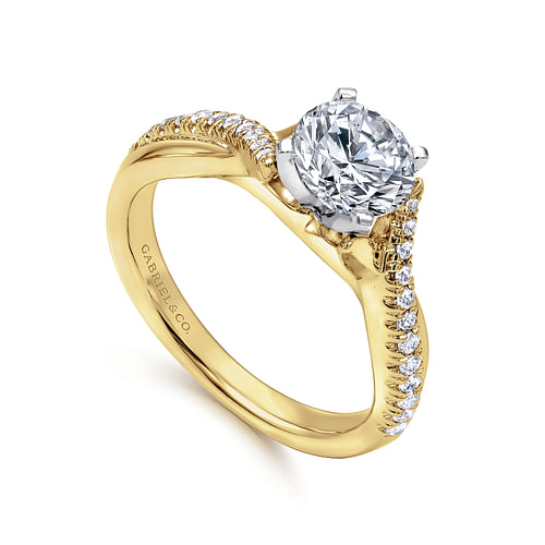 14K White-Yellow Gold Round Diamond Twisted Engagement Ring