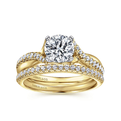 14K White-Yellow Gold Round Diamond Twisted Engagement Ring