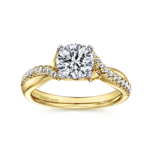 14K White-Yellow Gold Round Diamond Twisted Engagement Ring