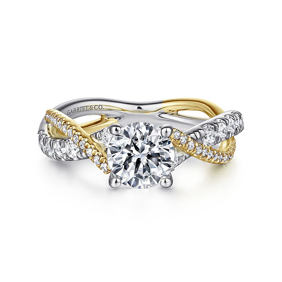 Gabriel - 14K White-Yellow Gold Round Diamond Twisted Engagement Ring