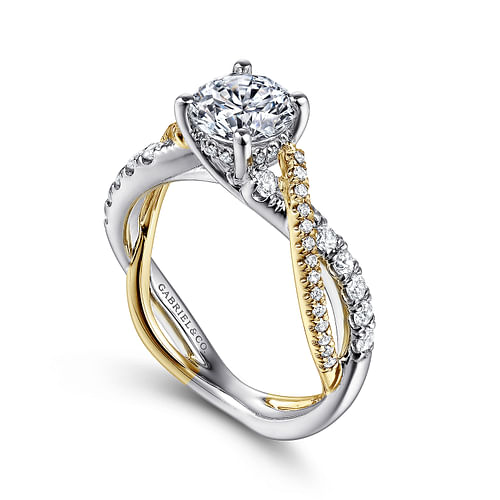 14K White-Yellow Gold Round Diamond Twisted Engagement Ring