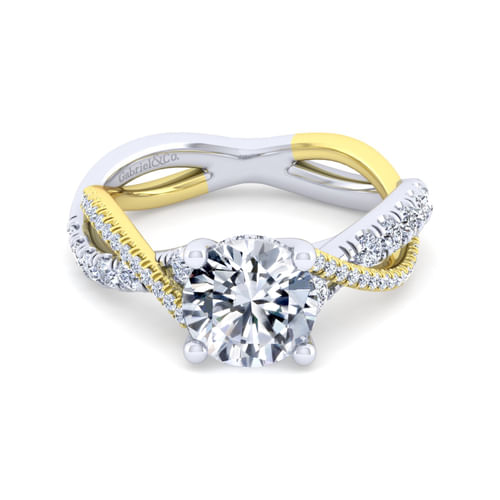 14K White-Yellow Gold Round Diamond Twisted Engagement Ring