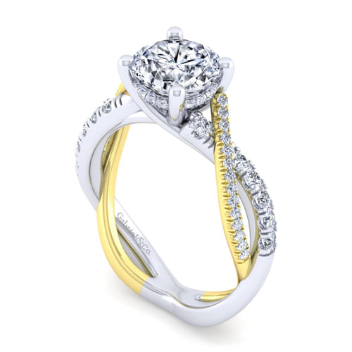 14K White-Yellow Gold Round Diamond Twisted Engagement Ring