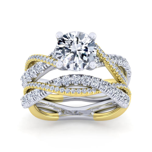 14K White-Yellow Gold Round Diamond Twisted Engagement Ring