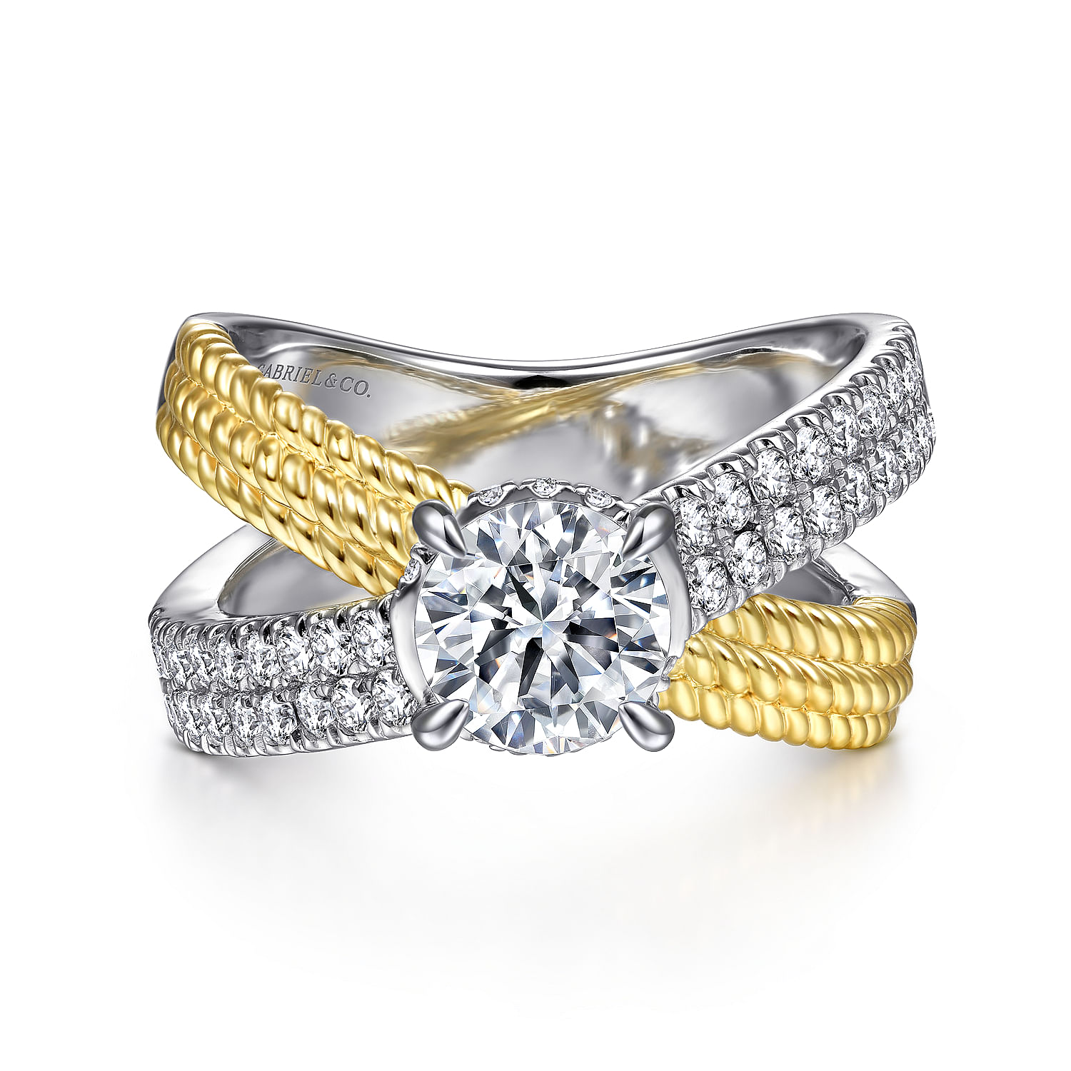 14K White-Yellow Gold Round Diamond Twisted Engagement Ring