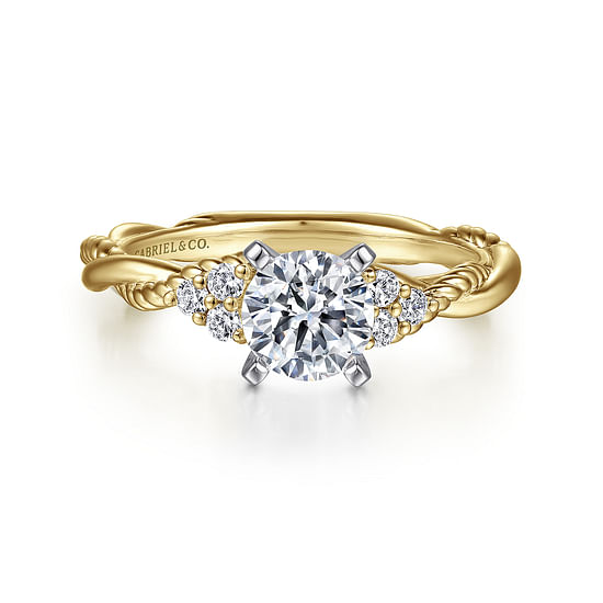 Gabriel - 14K White-Yellow Gold Round Diamond Twisted Engagement Ring