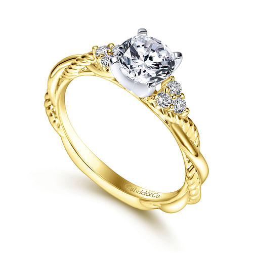 14K White-Yellow Gold Round Diamond Twisted Engagement Ring