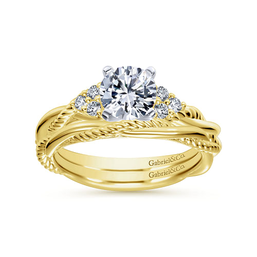 14K White-Yellow Gold Round Diamond Twisted Engagement Ring