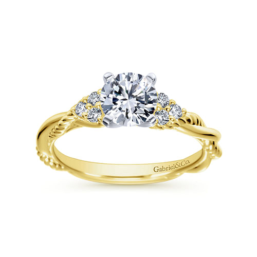 14K White-Yellow Gold Round Diamond Twisted Engagement Ring