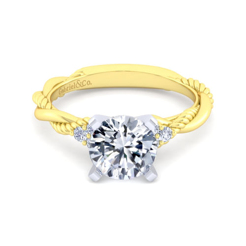 14K White-Yellow Gold Round Diamond Twisted Engagement Ring