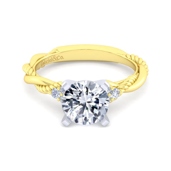 Gabriel - 14K White-Yellow Gold Round Diamond Twisted Engagement Ring
