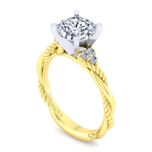 14K White-Yellow Gold Round Diamond Twisted Engagement Ring