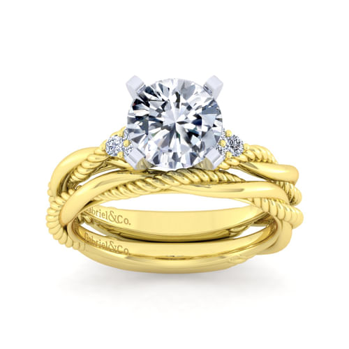 14K White-Yellow Gold Round Diamond Twisted Engagement Ring