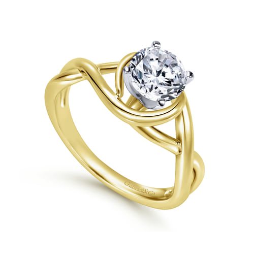 14K White-Yellow Gold Round Diamond Twisted Engagement Ring