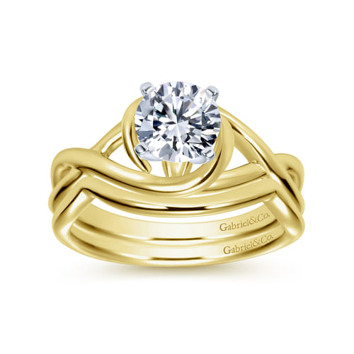 14K White-Yellow Gold Round Diamond Twisted Engagement Ring