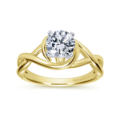 14K White-Yellow Gold Round Diamond Twisted Engagement Ring