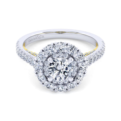 14K White-Yellow Gold Round Double Halo Diamond Engagement Ring