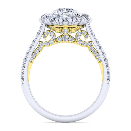 14K White-Yellow Gold Round Double Halo Diamond Engagement Ring
