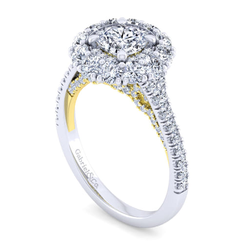14K White-Yellow Gold Round Double Halo Diamond Engagement Ring