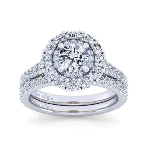14K White-Yellow Gold Round Double Halo Diamond Engagement Ring
