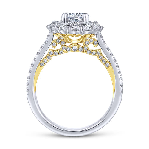 14K White-Yellow Gold Round Double Halo Diamond Engagement Ring