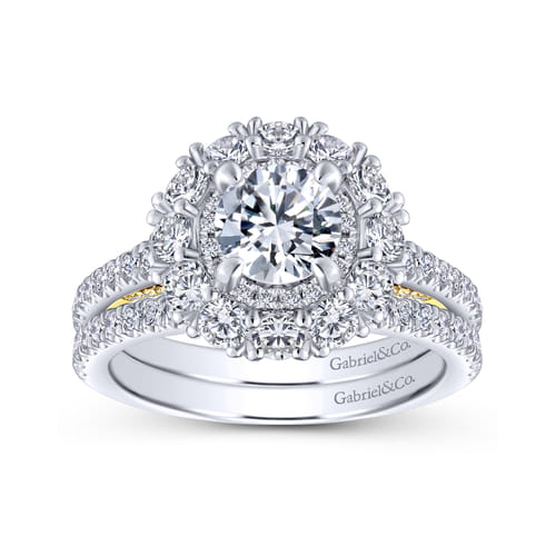 14K White-Yellow Gold Round Double Halo Diamond Engagement Ring