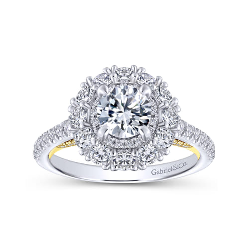 14K White-Yellow Gold Round Double Halo Diamond Engagement Ring