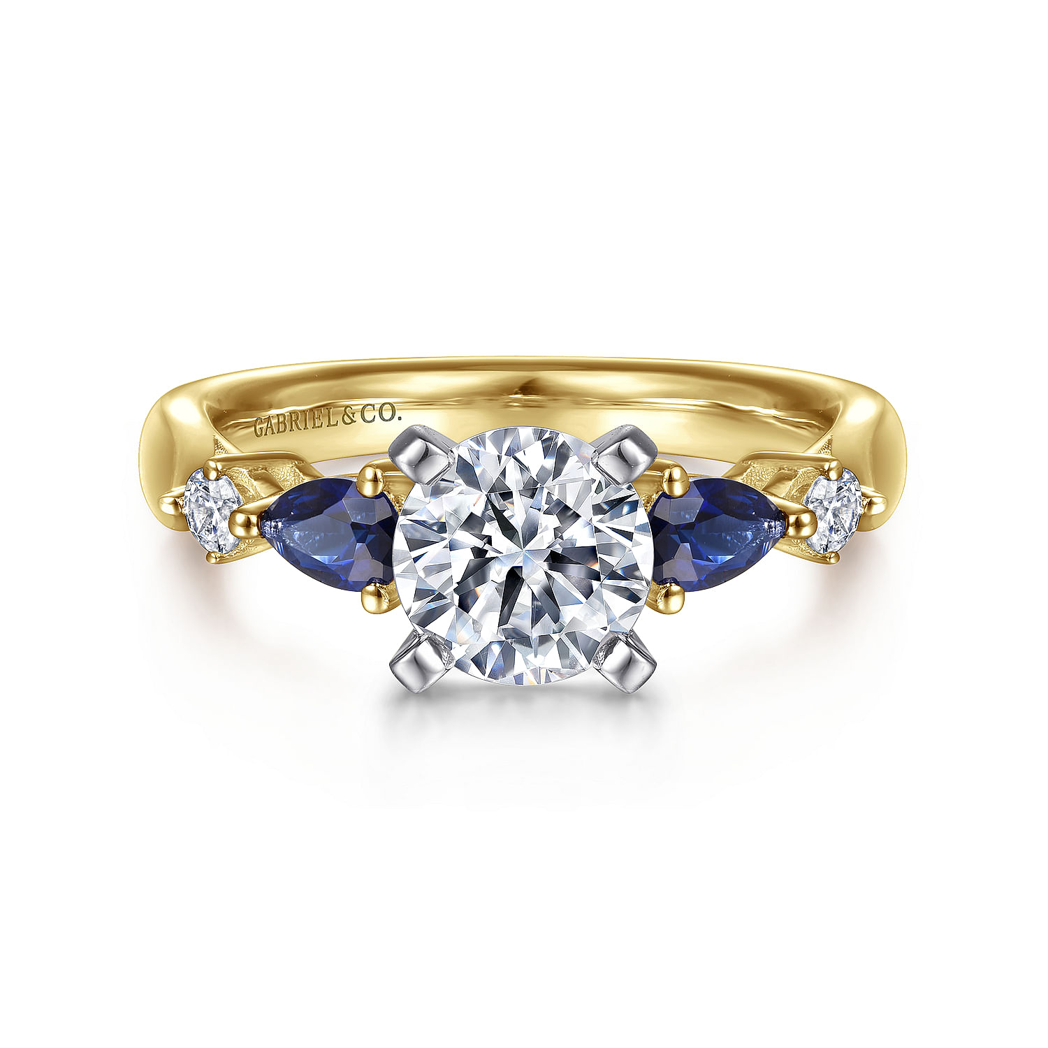 Gabriel - 14K White-Yellow Gold Round Five Stone Sapphire and Diamond Engagement Ring